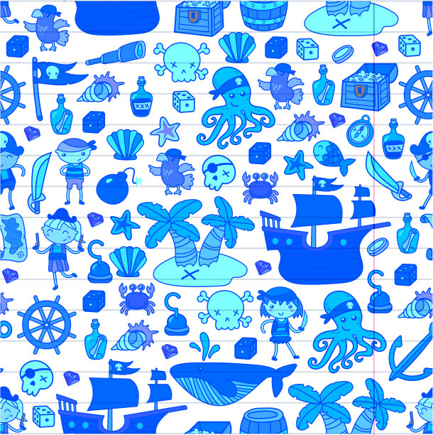 孩子们玩海盗的男孩女孩幼儿园，学校，幼儿园，万圣节晚会金银岛，海盗船，螃蟹，鹦鹉冒险旅行和有趣的生日邀请图片下载