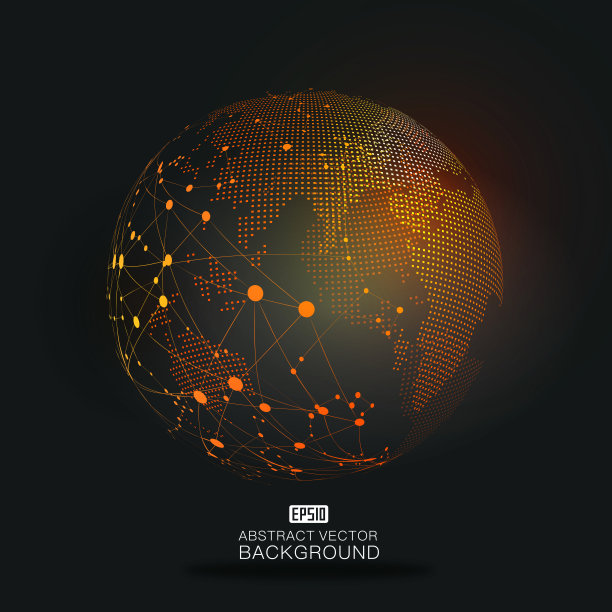 粒子与点线的链接构成了发光球的科学技术背景的矢量元素素材图片