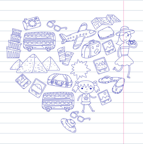 旅行，度假，冒险。带着父母的孩子在为你们的旅行做准备。幼儿园，学校，暑假孩子们画画图片下载