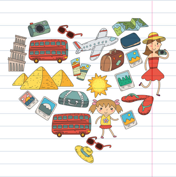 旅行，度假，冒险。带着父母的孩子在为你们的旅行做准备。幼儿园，学校，暑假孩子们画画图片下载