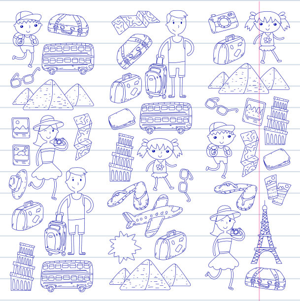 旅行，度假，冒险。带着父母的孩子在为你们的旅行做准备。幼儿园，学校，暑假孩子们画画图片下载