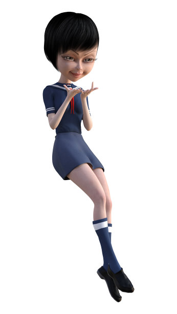 3D渲染日本女学生在白色图片下载