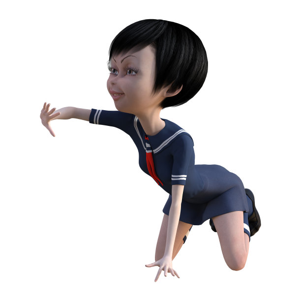 3D渲染日本女学生在白色图片下载