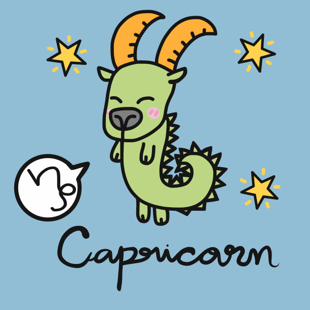 摩羯座星座卡通矢量插画涂鸦风格图片下载