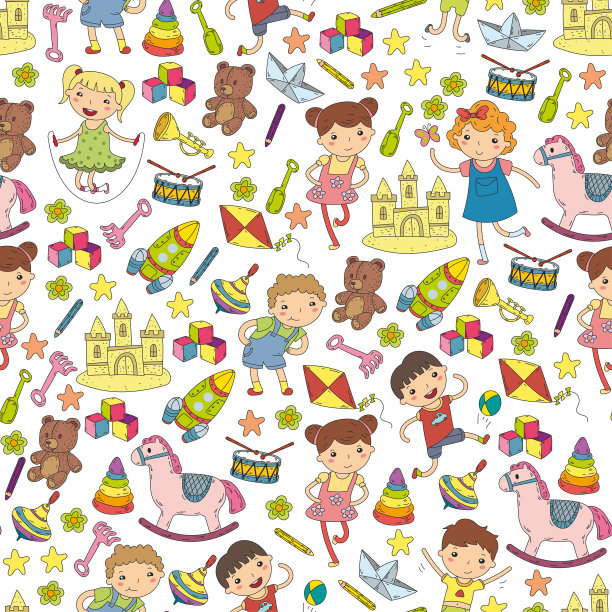 幼儿园幼儿园幼儿园教育与儿童涂鸦图案儿童玩耍和研究男孩和女孩孩子画图标空间，冒险，探索，想象概念图片下载