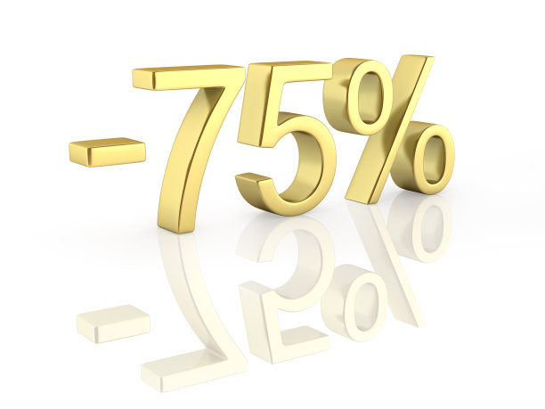 金色文本75%的白色背景反射3D渲染图片下载