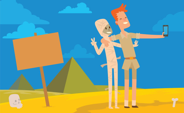 卡德，考古学家和一具木乃伊自拍图片下载