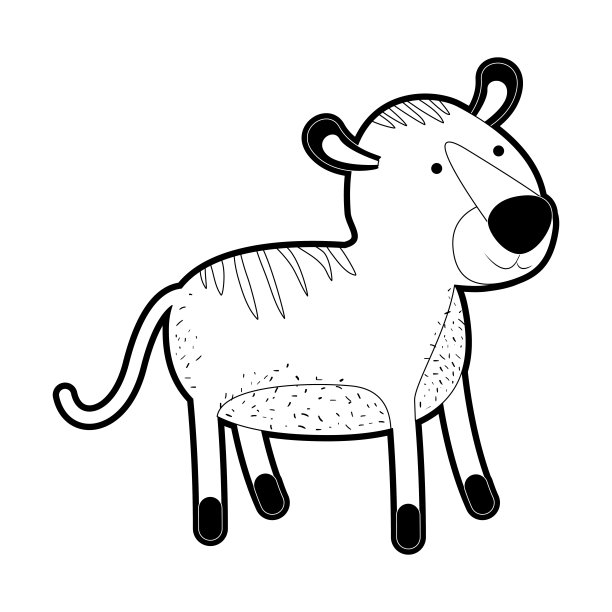 老虎卡通在黑色剪影与厚轮廓图片下载