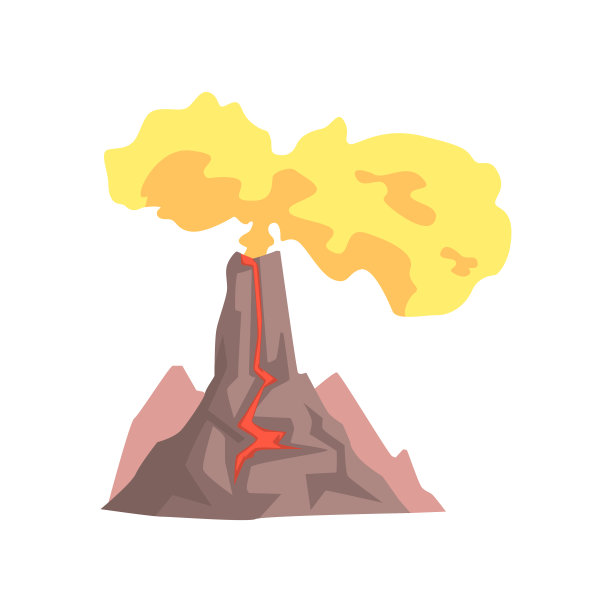 火山带熔岩，山岩带火山带热岩浆，火山喷发带尘埃云矢量插图图片下载