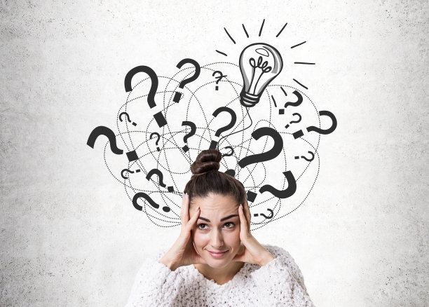 压力大的发髻女人，灯泡，问题图片下载