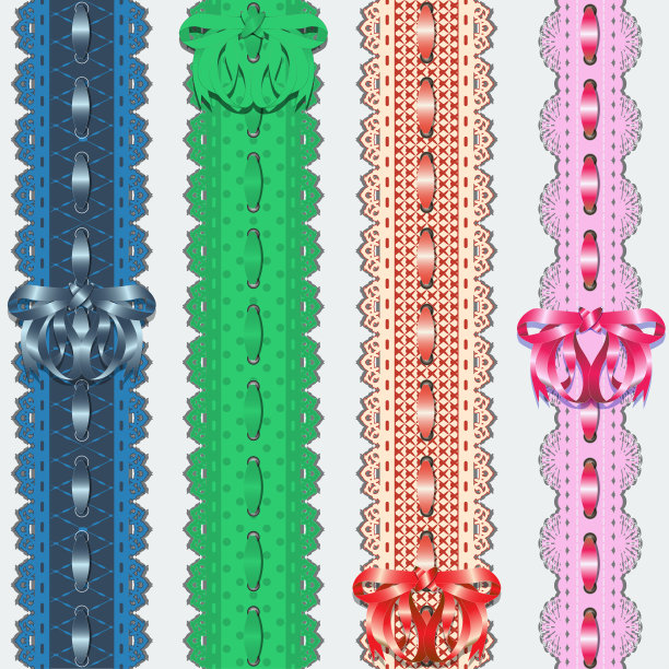 一套无缝的垂直花边缎带与一个蝴蝶结图片下载