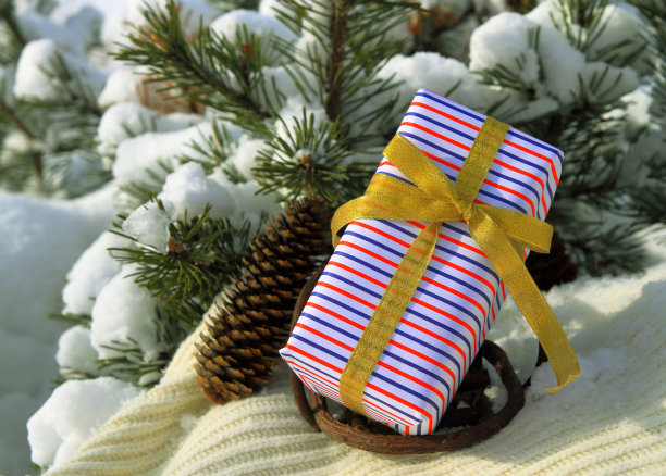 圣诞和新年背景与礼品盒。图片下载