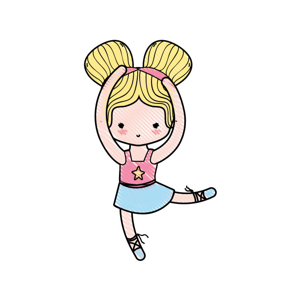 磨碎的女孩跳舞芭蕾舞与两个发髻设计和专业服装图片下载