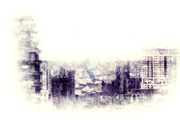 抽象美丽的首都建筑以水彩画为背景。城市上的数字插画刷艺术。图片下载