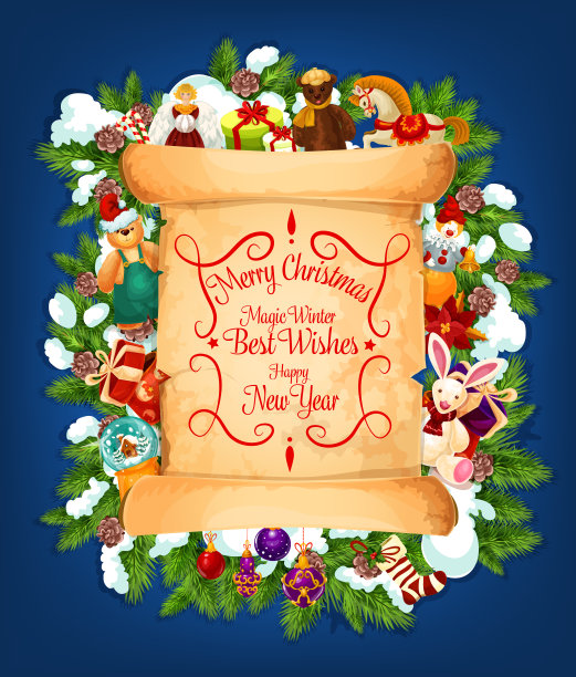 圣诞快乐。祝福纸卷轴图片下载