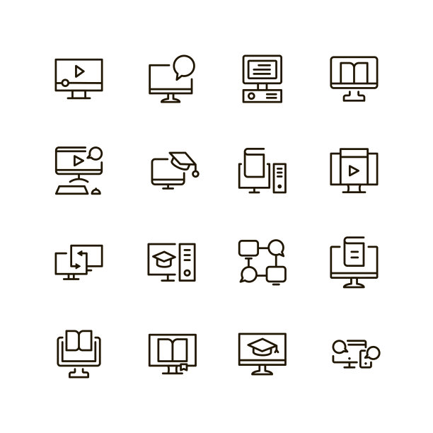 电子学习平面图标图片下载