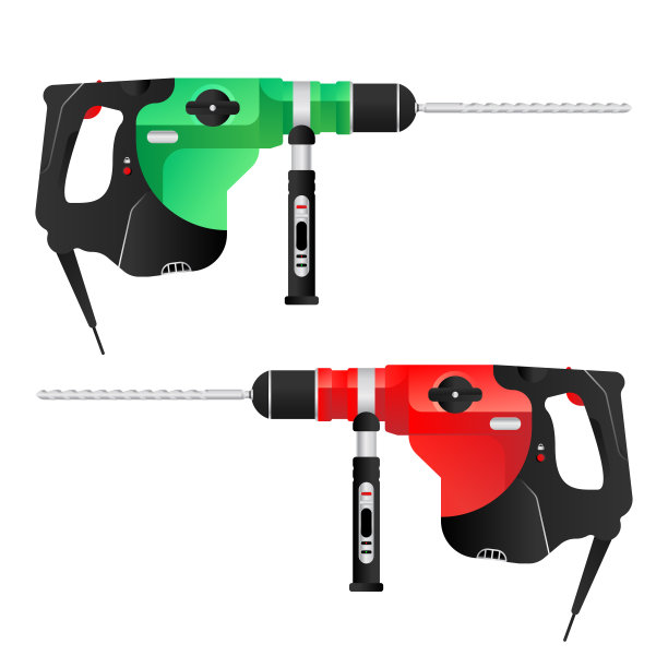 矢量绿红冲床，施工和维修工具。平面矢量插图EPS 10图片下载