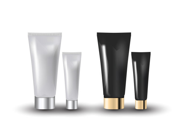 迷人的白色，黑色的面部和眼霜瓶孤立在白色的背景。模型三维现实矢量插图图片下载