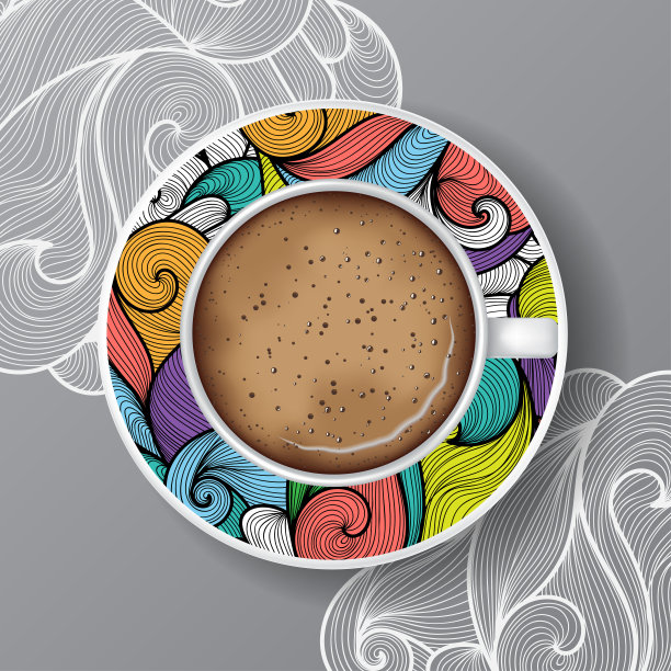 白色的咖啡杯，配有茶托，咖啡泡沫和泡泡。图片下载