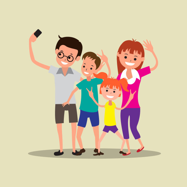 快乐家庭制作自拍矢量插图图片下载