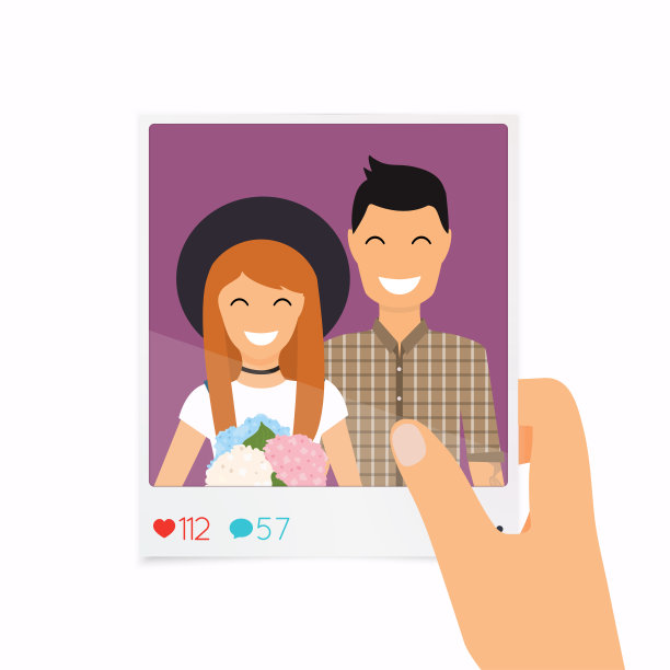 手握一张情侣照片。友谊和乐趣的概念与新趋势和技术。图片下载