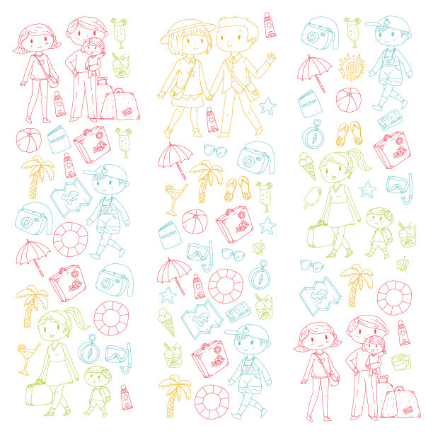 家人带着孩子旅行母亲，父亲，姐妹，兄弟。男孩和女孩。幼儿园,幼儿园的孩子。学校的孩子们。探险、探险和家庭度假或度假海滩、潜水图片下载