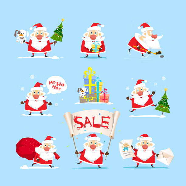 圣诞老人集合。圣诞节销售。向量,插图图片下载