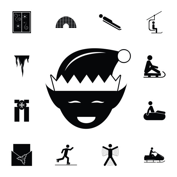 精灵圣诞快乐。系列元素圣诞假日或新年图标。冬季优质平面设计收集图标网站，网页设计，移动应用程序图片下载