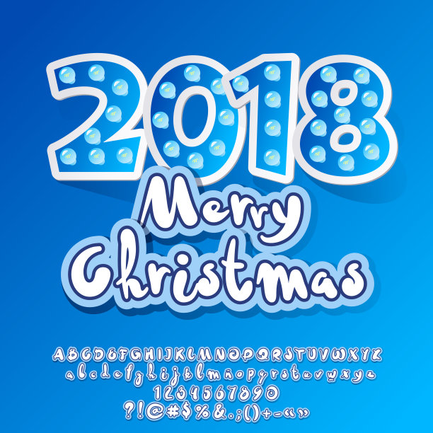 矢量儿童点亮2018年圣诞快乐贺卡图片下载