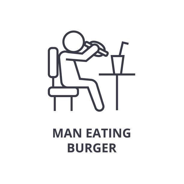 人吃汉堡线图标，轮廓符号，线性符号，矢量，平面插图图片下载