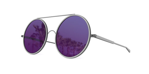 时尚太阳镜薄银色框架与圆形眼镜，3d渲染，3d插图图片下载