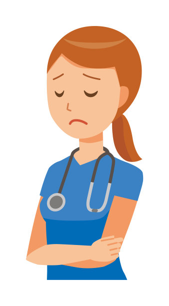 一个戴着蓝色磨砂膏的女护士很沮丧素材图片