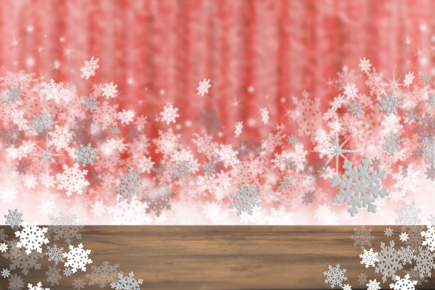 圣诞节，冬天背景的雪花，星星和木制的桌子。图片下载