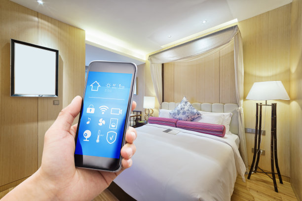 智能手机，智能家居，现代卧室图片下载