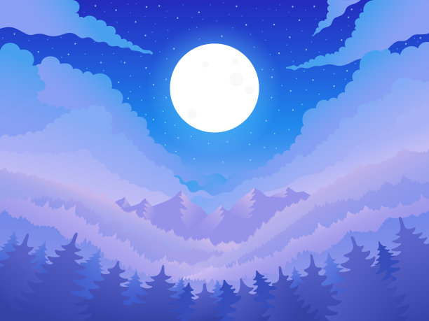 森林，山脉和满月图片下载