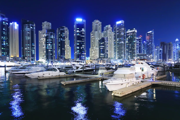 迪拜夜间城市天际线图片下载