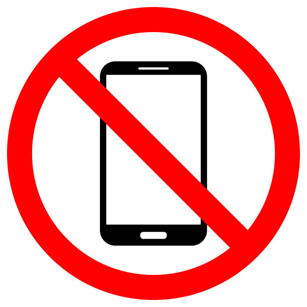 禁止使用手机。智能手机图标中的红色圆圈。向量图片下载