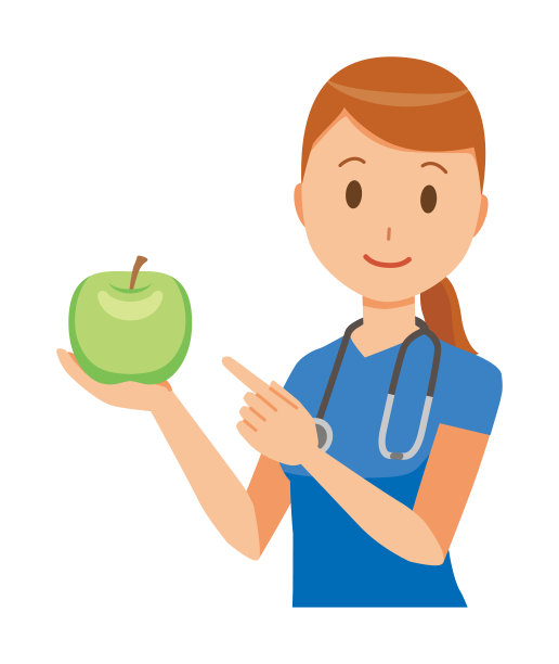 一个戴蓝色手术刀的女护士有一个青苹果图片下载