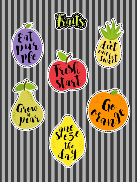 可爱的一套时尚补丁水果和字母图片下载