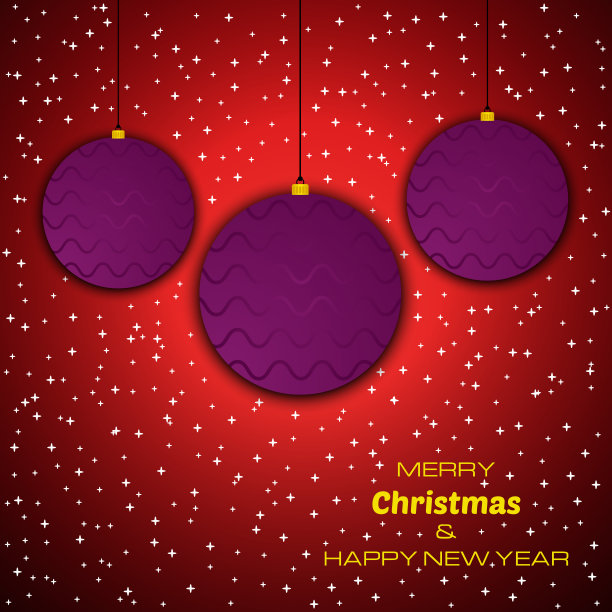 圣诞快乐，新年快乐，红色背景与圣诞球图片下载