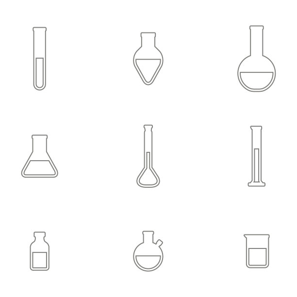 化学实验室玻璃器皿瓶子图标集图片下载