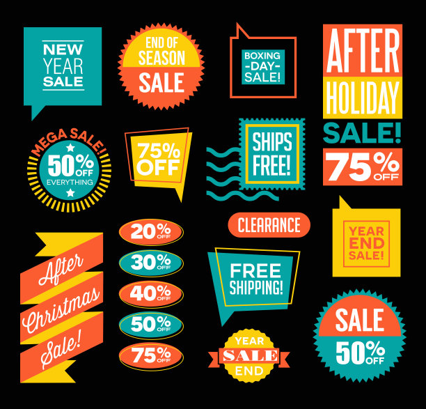 套后圣诞节和季末销售设计点和标志。矢量插图。图片下载