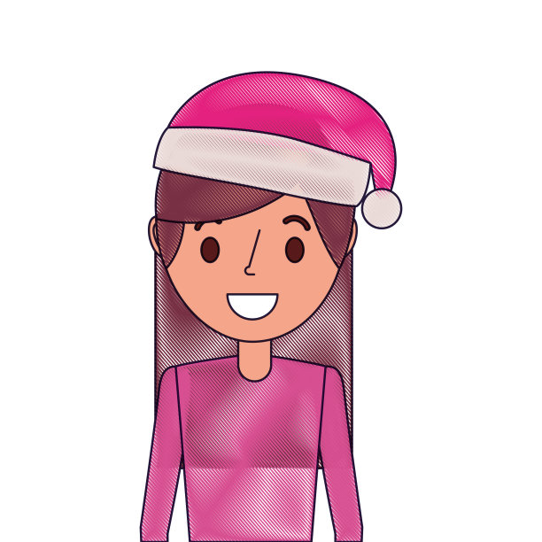 肖像卡通女人的微笑人物戴着圣诞帽图片下载