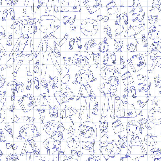 家人带着孩子旅行母亲，父亲，姐妹，兄弟。男孩和女孩。幼儿园,幼儿园的孩子。学校的孩子们。探险、探险和家庭度假或度假海滩、潜水图片下载