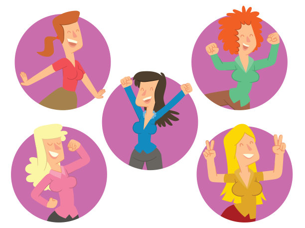 一套圆形的紫色镜框和快乐的年轻女子图片下载