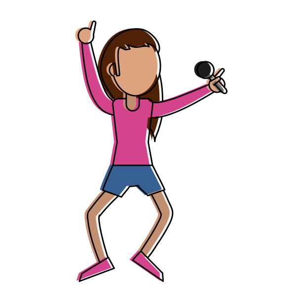 年轻女子在卡拉ok卡通快乐图片下载