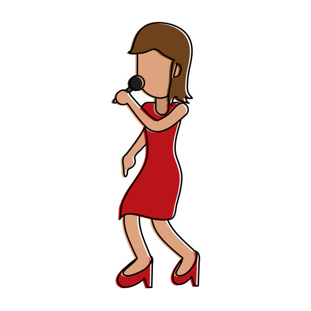 年轻女子在卡拉ok卡通快乐图片下载