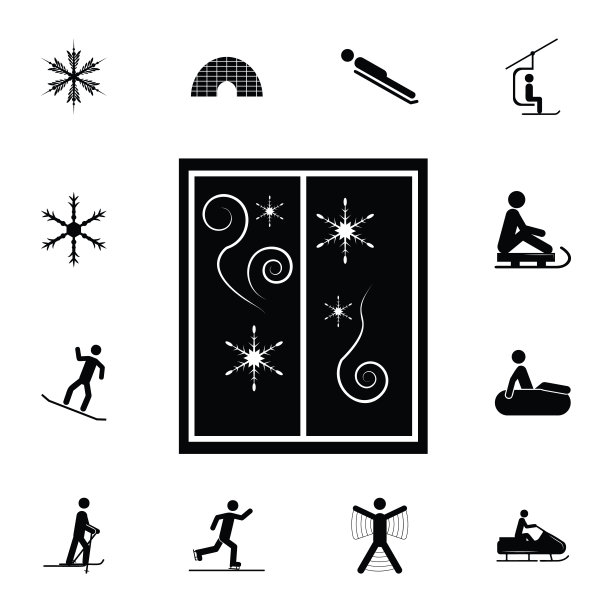 雪花马赛克上的窗口图标。系列元素圣诞假日或新年图标。冬季优质平面设计收集图标网站，网页设计，移动应用程序图片下载