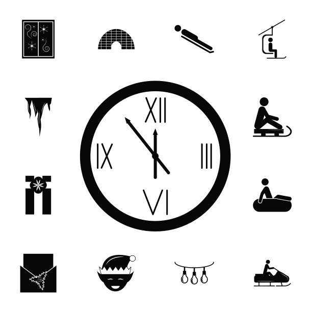 六点钟，新年快乐!图标。系列元素圣诞假日或新年图标。冬季优质平面设计收集图标网站，网页设计，移动应用程序图片下载