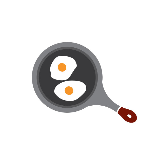 鸡蛋在煎锅矢量图标，早餐图标的颜色图片下载